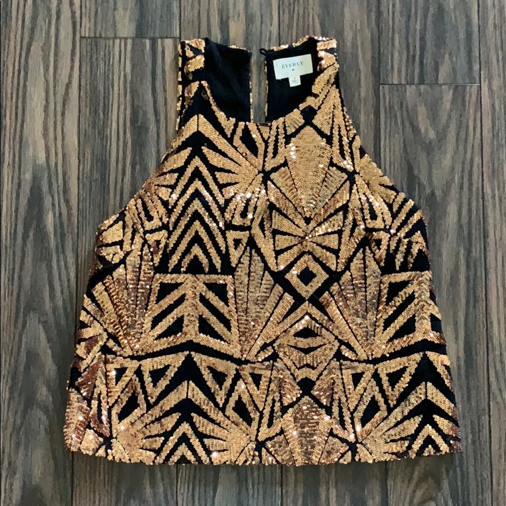 Black and gold sequin tank